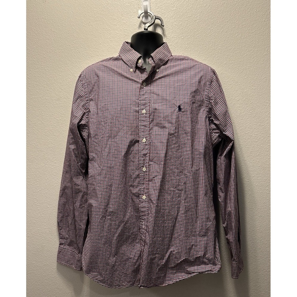 Polo Ralph Lauren Men's Med Long Sleeve Oxford Button Down Red Blue Check Size L